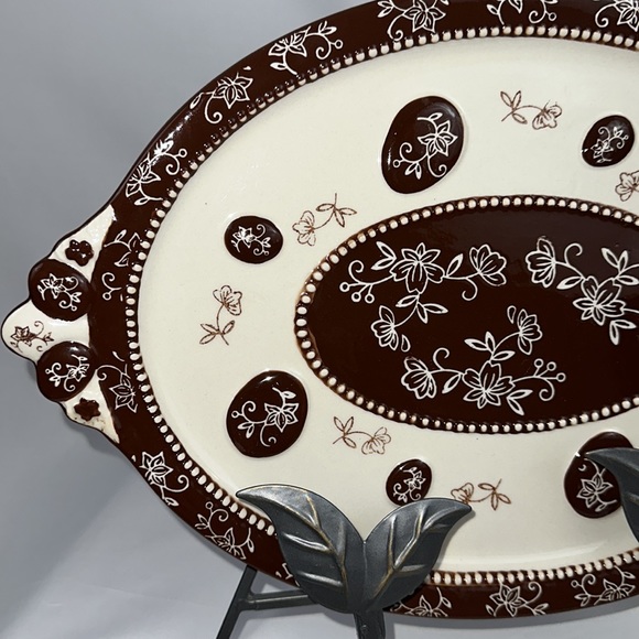 Temptations Brown Floral Lace 15 1/2”x 10” Serving Platter - Picture 2 of 10